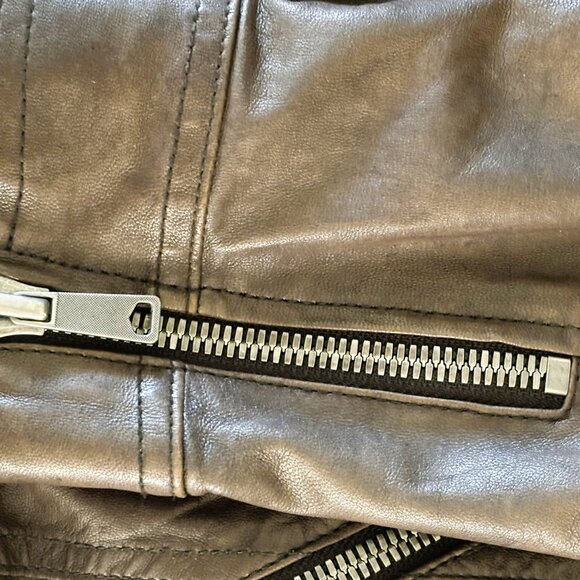 Vince grey Leather biker Jacket Sz M - Picture 9 of 11